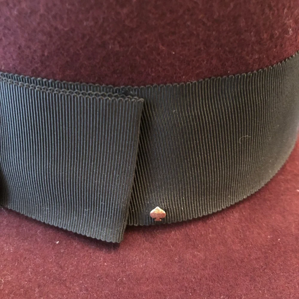 Kate Spade Burgundy Grosgrain Bow Wool Fedora